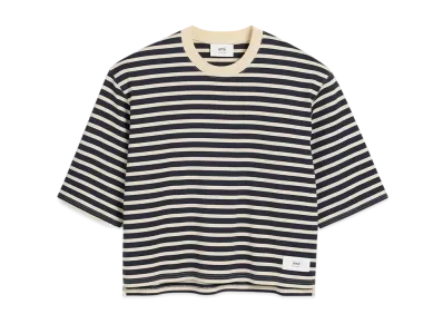 AMI PARIS Recycled Cotton Loose Striped Tee "BleuMarine/BlancCreme"