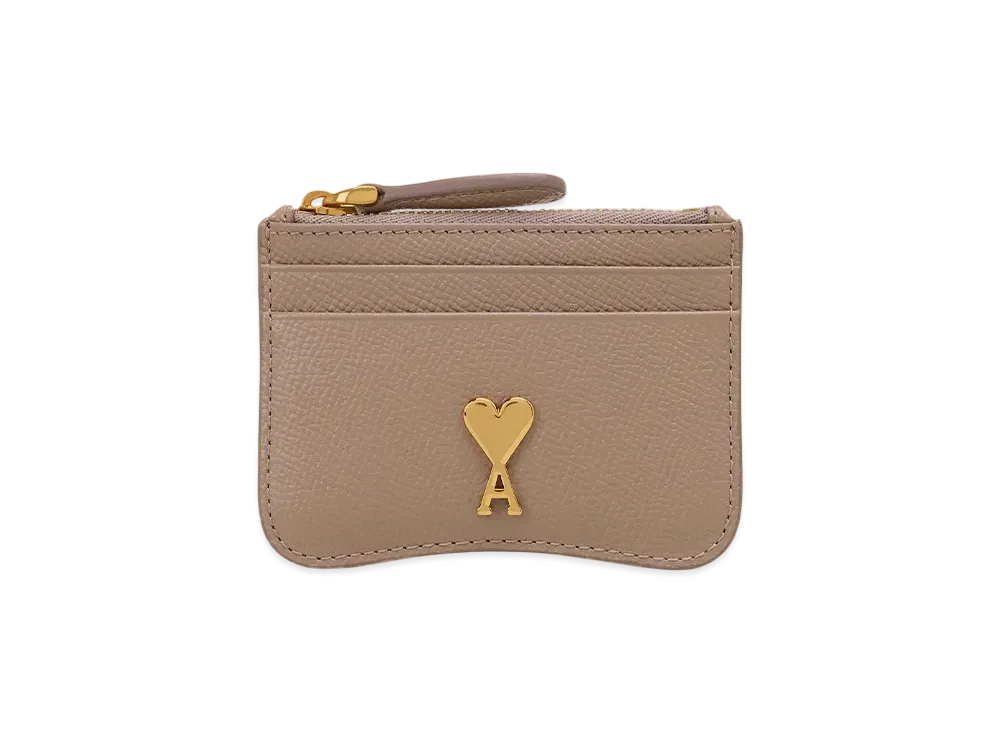AMI PARIS Leather Zip Card Holder "LightTope"