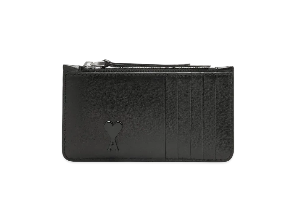 AMI PARIS Leather Zip Card Holder "Black"