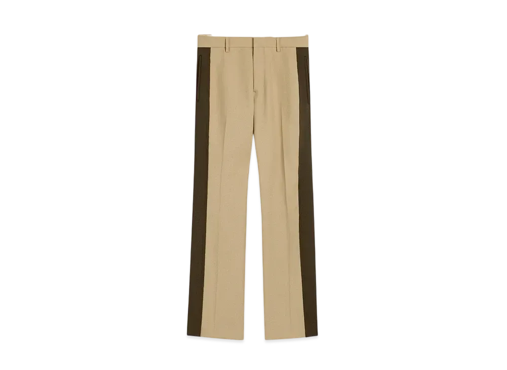 AMI PARIS Wool Contrast Band Straight Pants "Sable/OliveNoire"