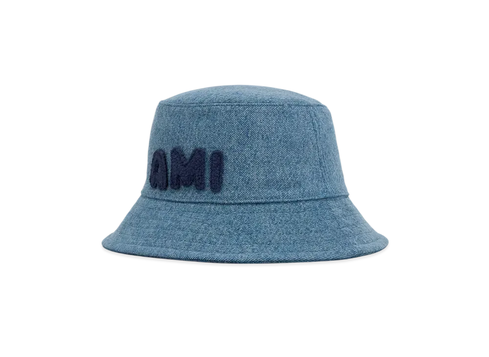 AMI PARIS Patch Bucket Hat "UsedBlue"