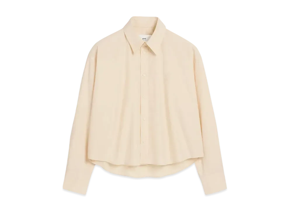 AMI PARIS Cropped Cotton Oversized Shirt "BlancCreme"