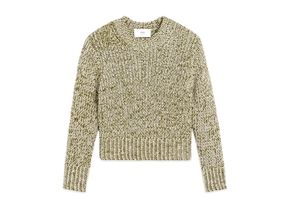AMI PARIS Mouline Textured Knit Crew Neck Sweater "BlancCreme/VertLichen"