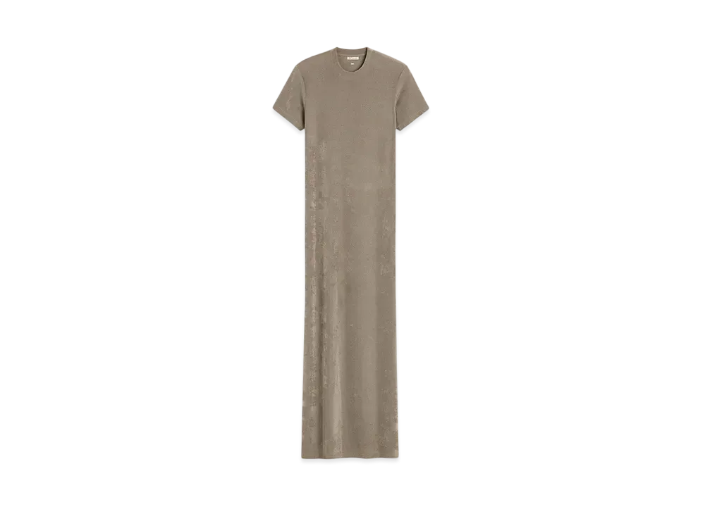 AMI PARIS Ribbed Jersey Short Sleeve Long Dress "Cendre"