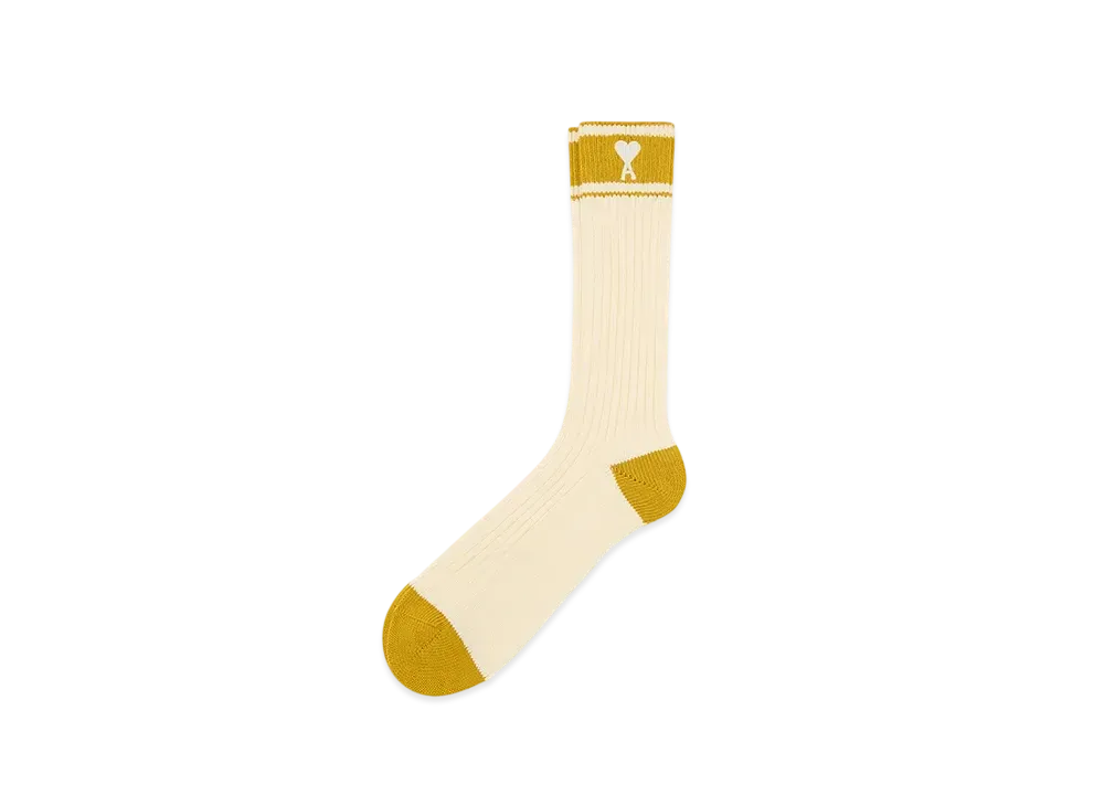 AMI PARIS Ami de Coeur Striped Socks "BlancCreme/Curry"