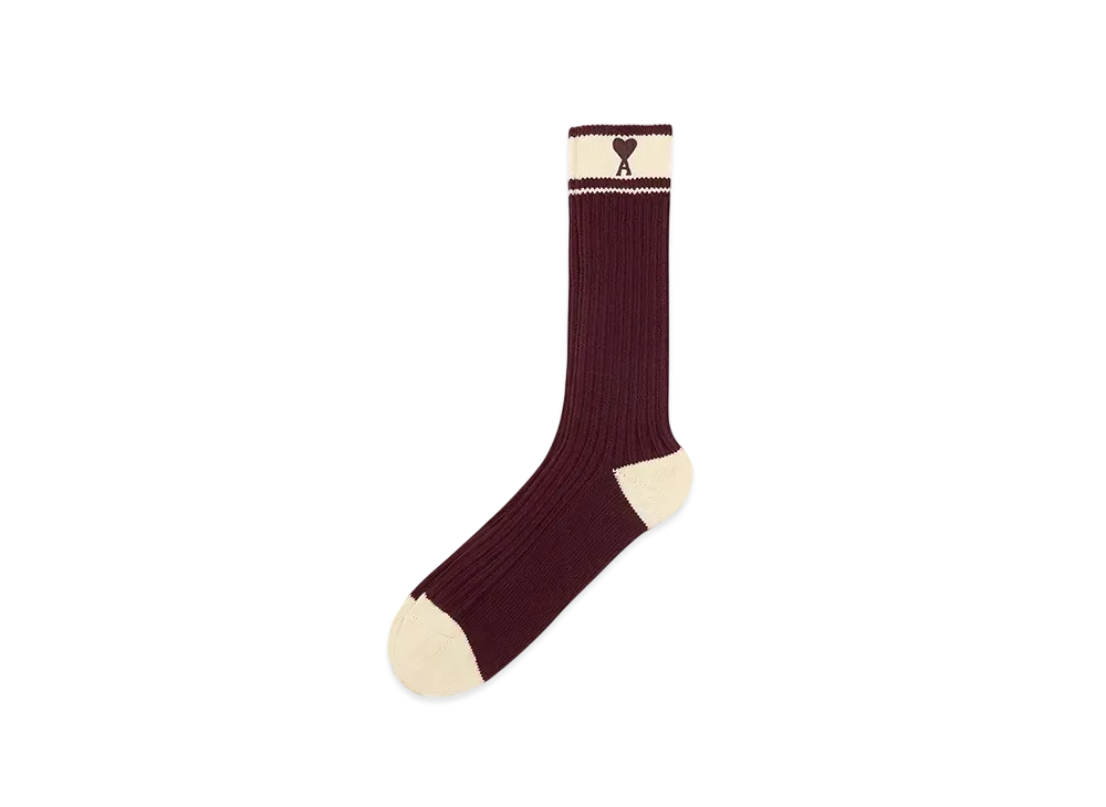 AMI PARIS Ami de Coeur Striped Socks "Aubergine/BlancCreme"