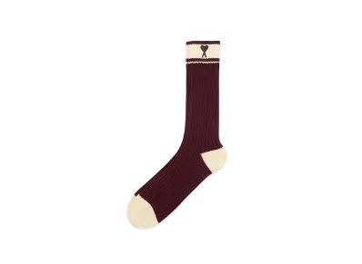 AMI PARIS Ami de Coeur Striped Socks "Aubergine/BlancCreme"