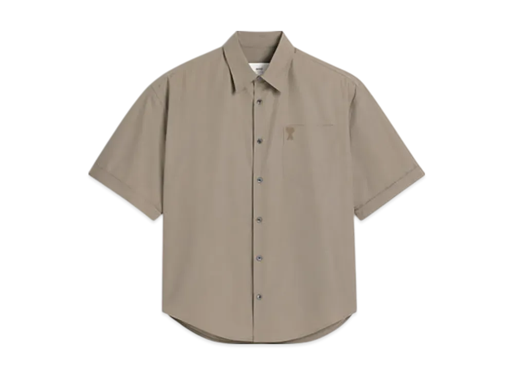 AMI PARIS Cotton Short-Sleeve Boxy Shirt "Ash"