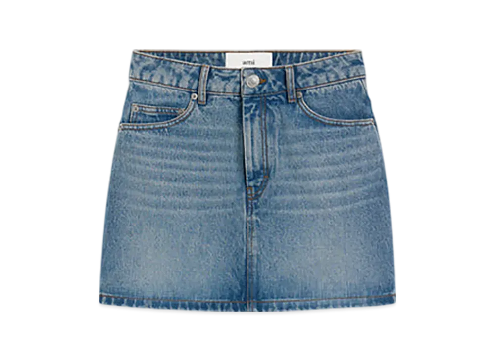 AMI PARIS Cotton Miniskirt "Used Blue"
