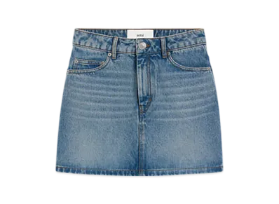 AMI PARIS Cotton Miniskirt "Used Blue"