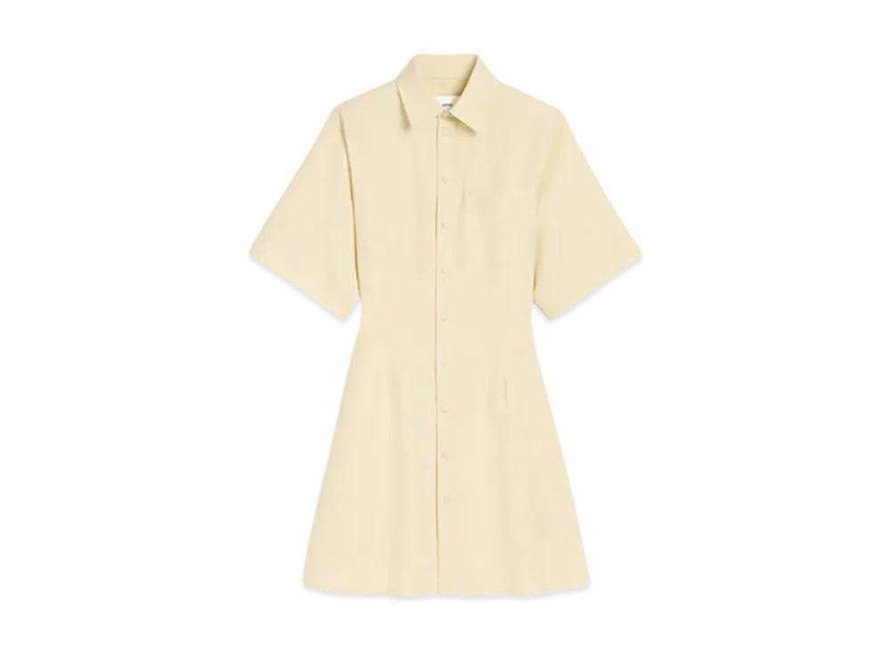 AMI PARIS Wool Short-Sleeve Shirtdress "Butter"