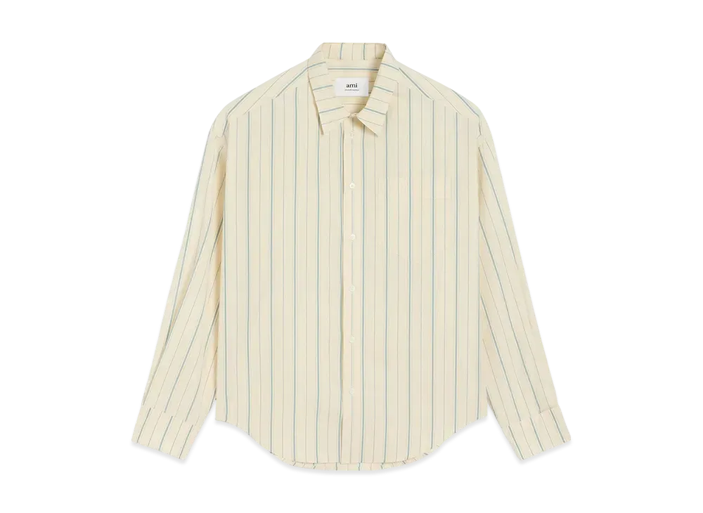 AMI PARIS Ami De Coeur Boxy Fitted Striped Shirt In Cotton "Ivory/Sky"