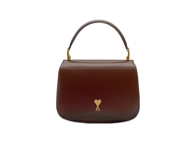AMI PARIS Glazed Leather Paris Paris Top Handle Bag "Cherry"