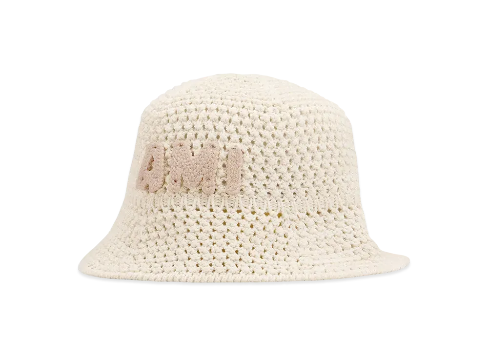AMI PARIS Cotton Knit Ami Patch Bucket Hat "White"