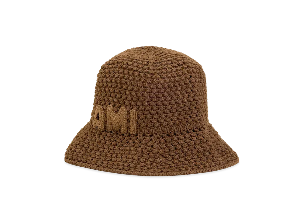 AMI PARIS Cotton Knit Ami Patch Bucket Hat "Hazelnut"