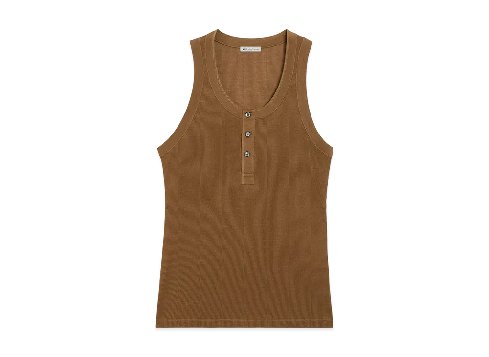 AMI PARIS Jersey Buttoned Placket Tank Top "Hazelnut"