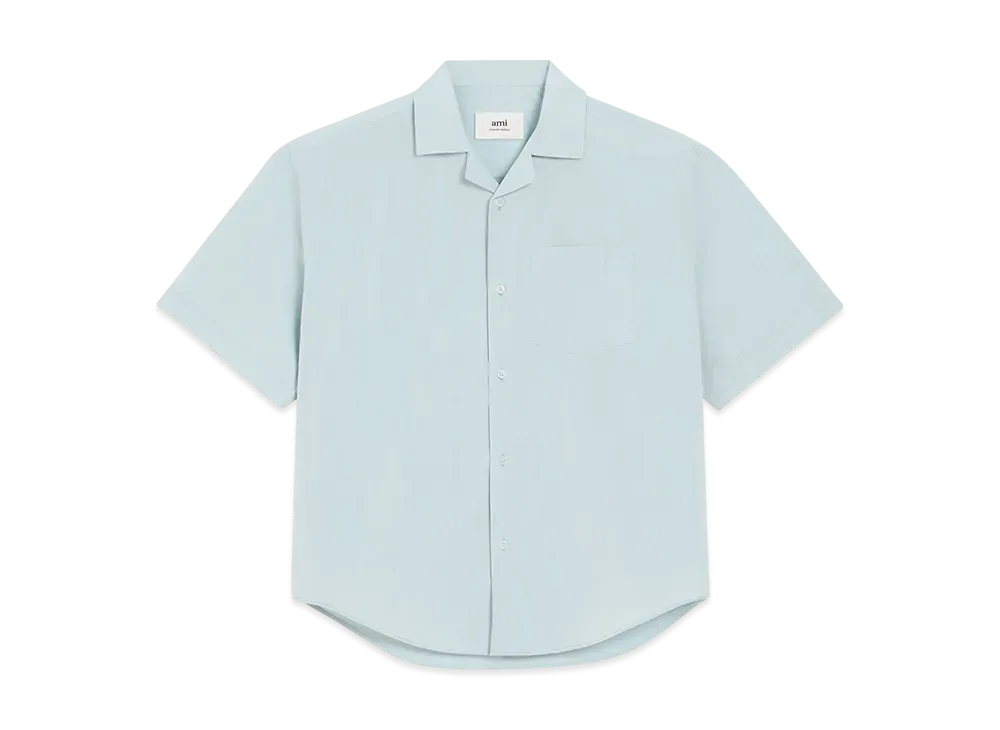 AMI PARIS Taffeta Short Sleeve Boxy Shirt "Sky"