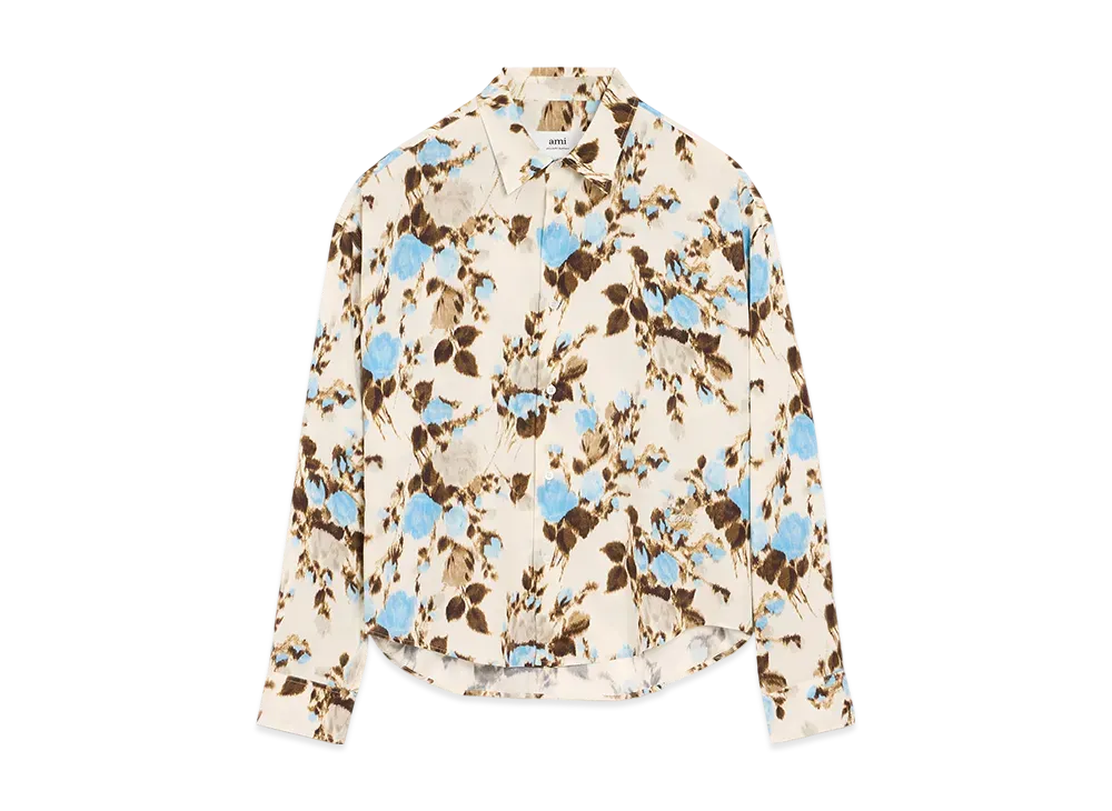 AMI PARIS Flower Print Boxy Shirt "Sky/Ivory"