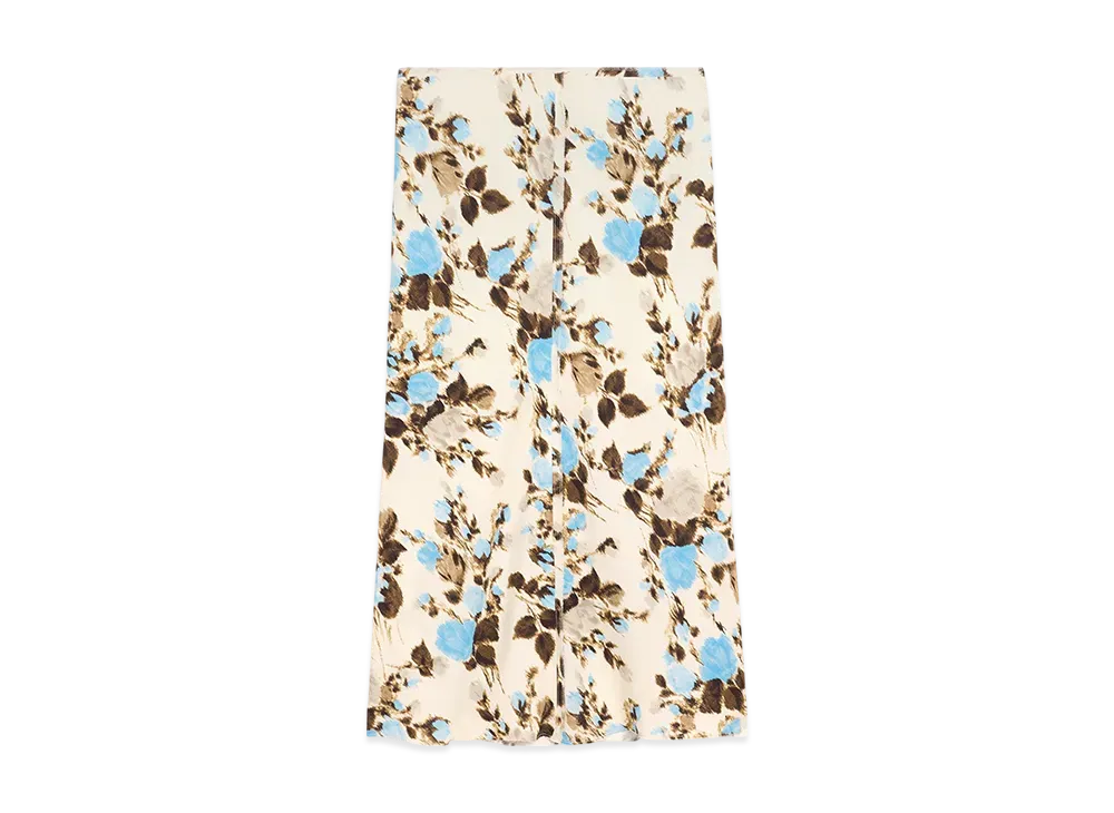 AMI PARIS Floral Print Raw Edge Detail Midi Skirt "Sky/Ivory"