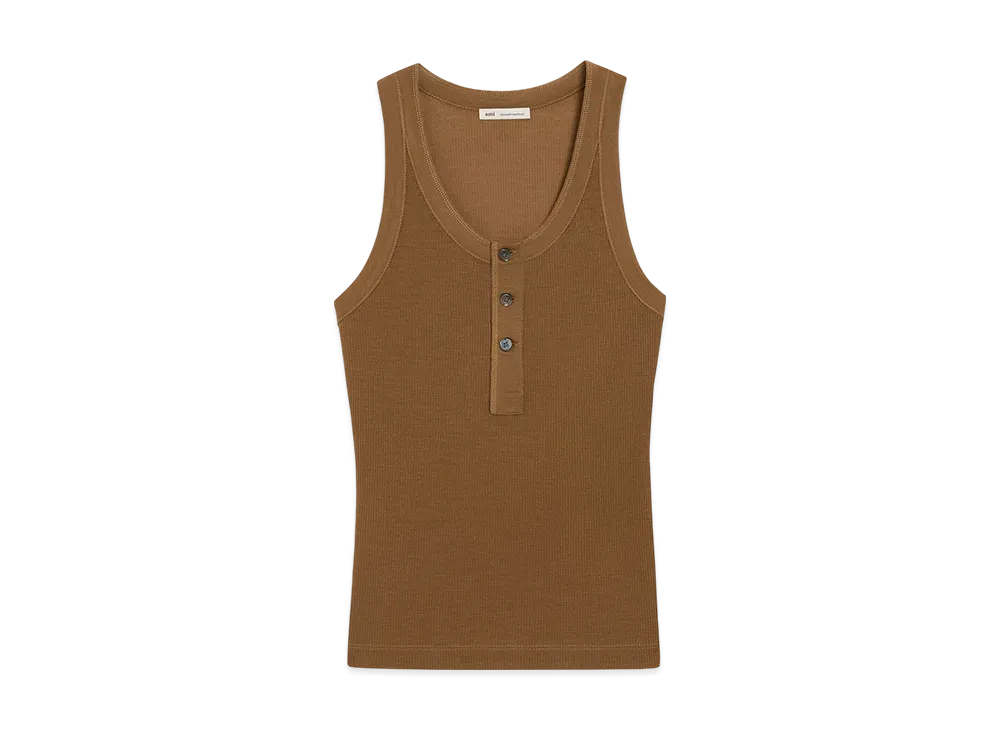AMI PARIS Jersey Tank Top With Button Placket "Hazelnut"