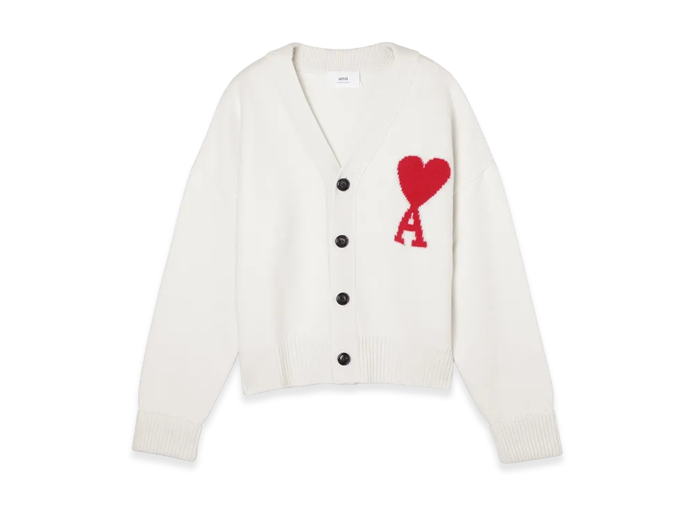 AMI PARIS ADC Cardigan "Offwhite/Red"