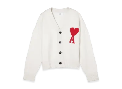 AMI PARIS ADC Cardigan "Offwhite/Red"