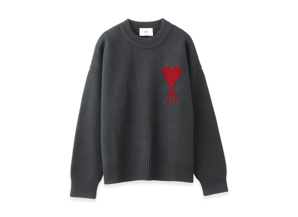 AMI PARIS De Coeur Sweater "Heathergrey/Red"