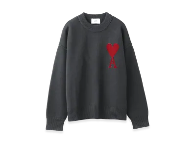 AMI PARIS De Coeur Sweater "Heathergrey/Red"