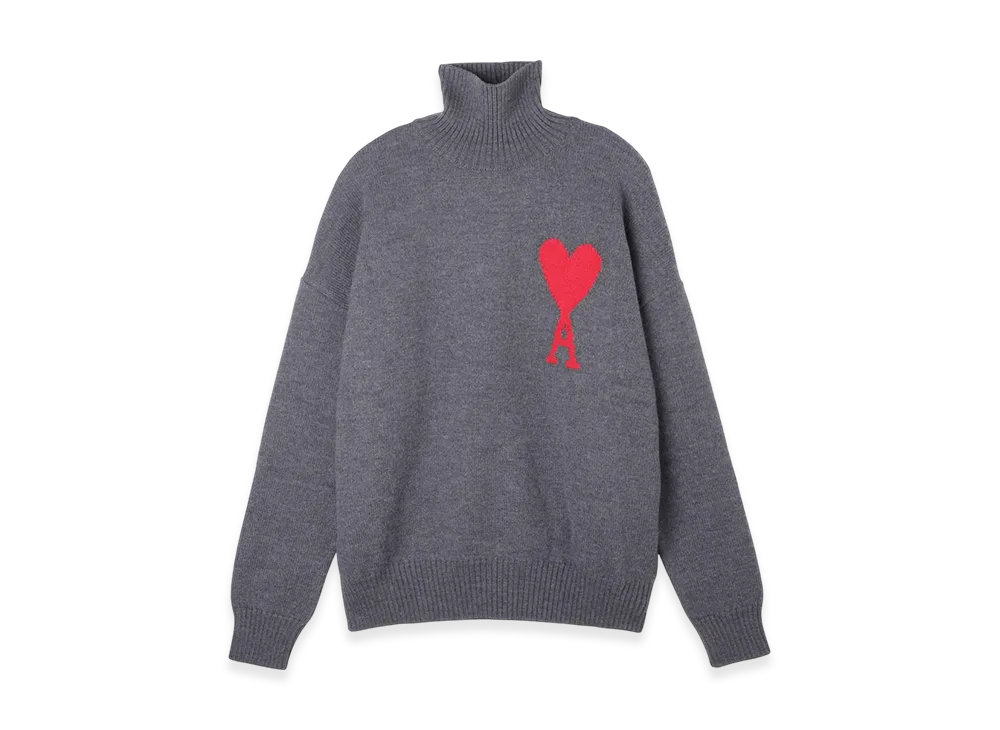 AMI PARIS ADC Funnel Neck Sweater "Grey/Red"