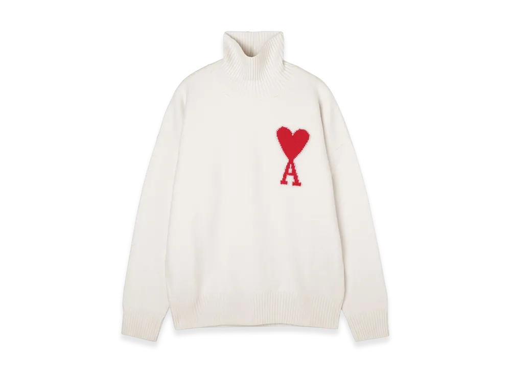 AMI PARIS ADC Funnel Neck Sweater "Offwhite/Red"