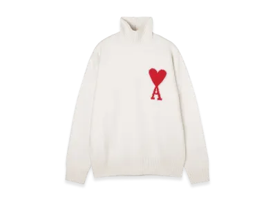 AMI PARIS ADC Funnel Neck Sweater "Offwhite/Red"