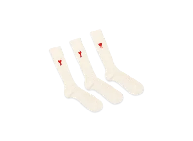 AMI PARIS Three Pack Ami De Coeurs Socks "Offwhite"