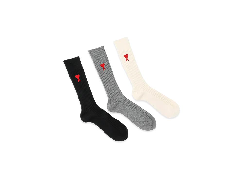 AMI PARIS Three Pack Ami De Coeurs Socks "White/Grey/Black"
