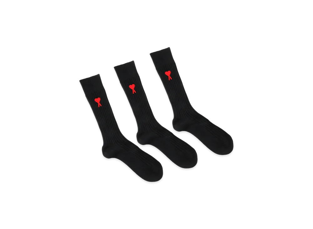 AMI PARIS Three Pack Ami De Coeurs Socks "Black"