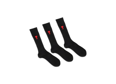AMI PARIS Three Pack Ami De Coeurs Socks "Black"