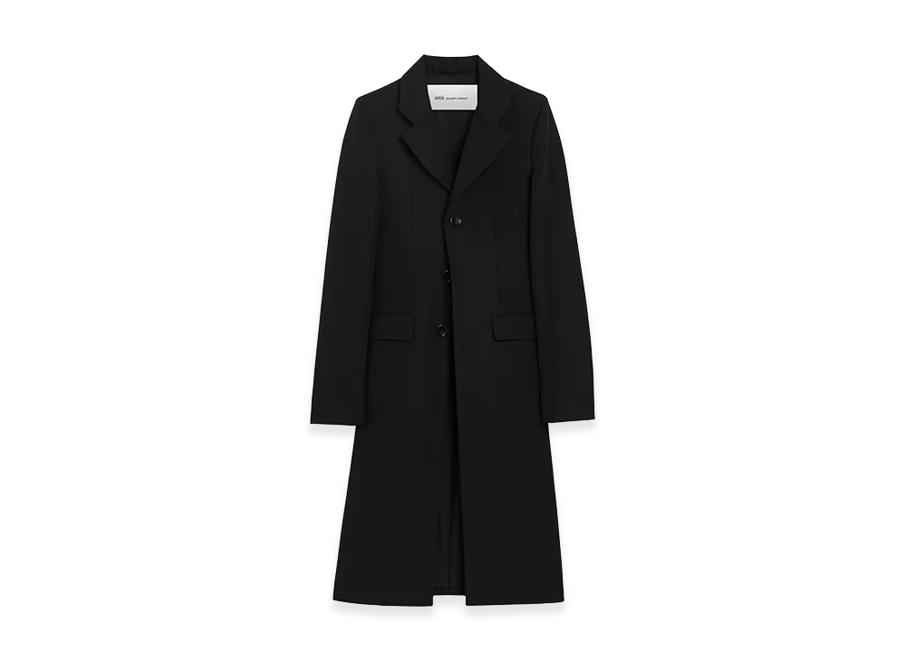AMI PARIS New Wool Simple Breasted Fitted Coat "Black"