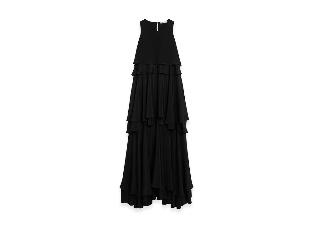 AMI PARIS Blended Silk Long Dress With Ruffles "Black"