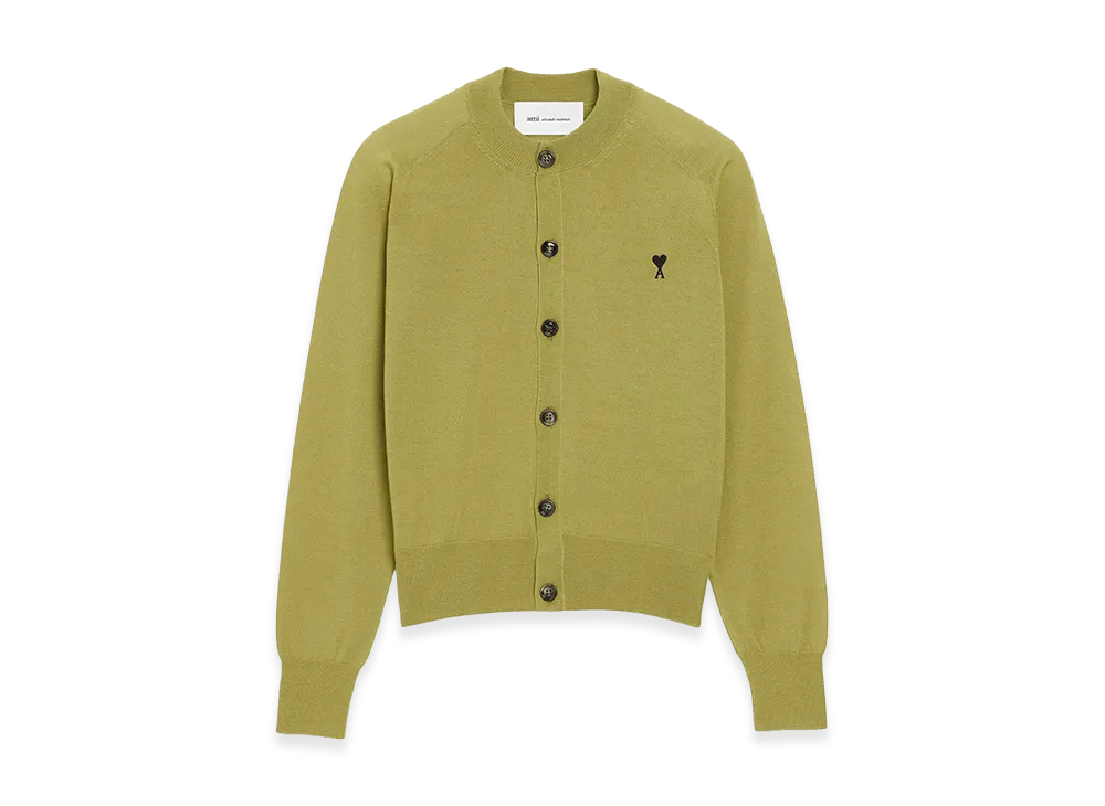 AMI PARIS Wool Crewneck Ami De Coeur Cardigan "Green"