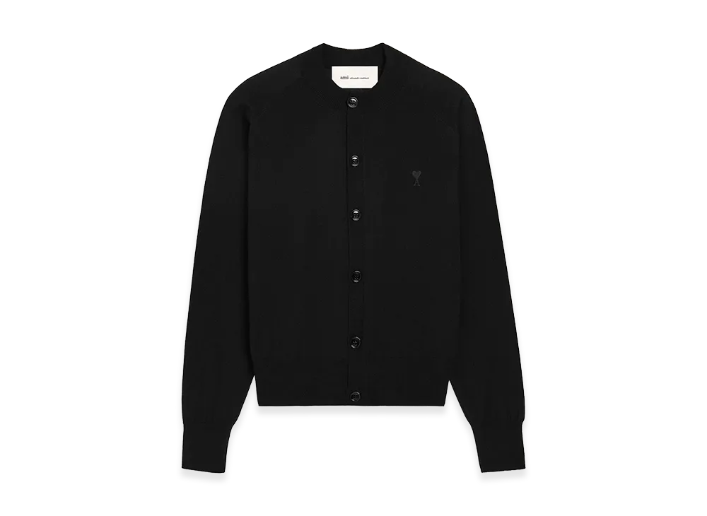AMI PARIS Wool Crewneck Ami De Coeur Cardigan "Black"