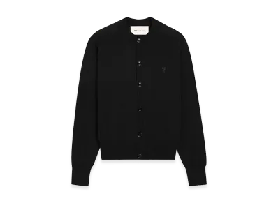 AMI PARIS Wool Crewneck Ami De Coeur Cardigan "Black"