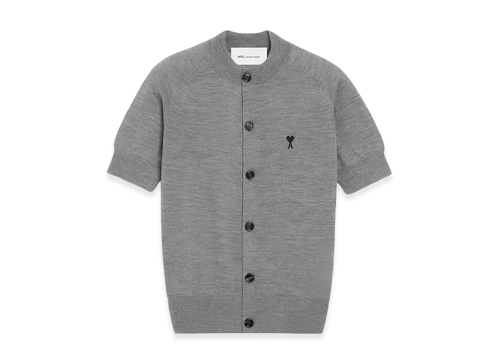 AMI PARIS Wool Short Sleeves Ami De Coeur Cardigan "Grey"