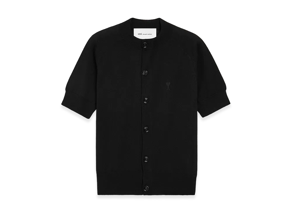AMI PARIS Wool Short Sleeves Ami De Coeur Cardigan "Black"