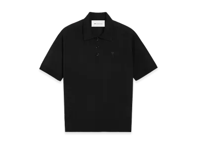 AMI PARIS Wool Short Sleeves Ami De Coeur Polo "Black"