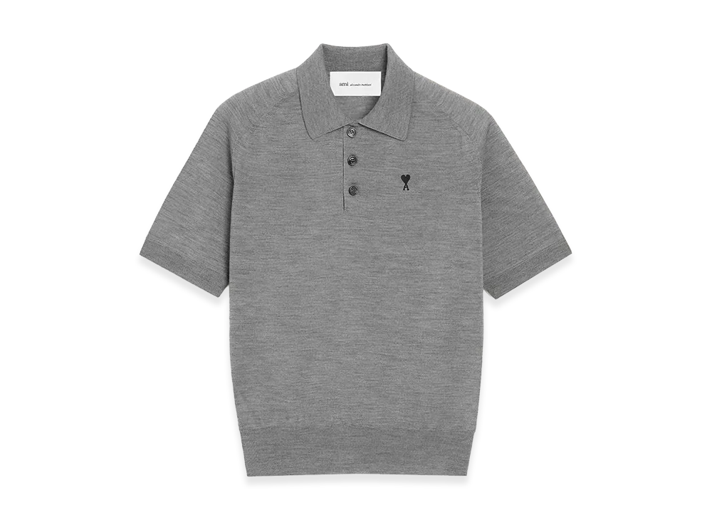 AMI PARIS Wool Short Sleeves Ami De Coeur Polo "Grey"