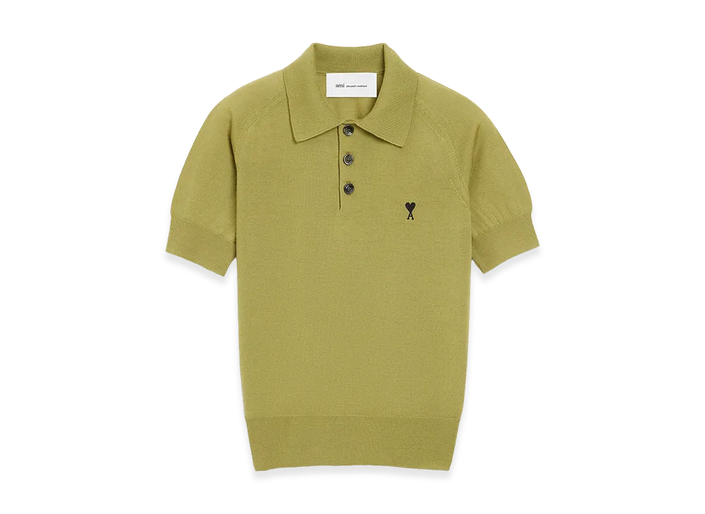AMI PARIS Wool Short Sleeves Ami De Coeur Polo "Green"