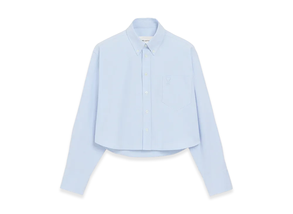 AMI PARIS Cotton Ami De Coeur Cropped Oversized Shirt "Blue"