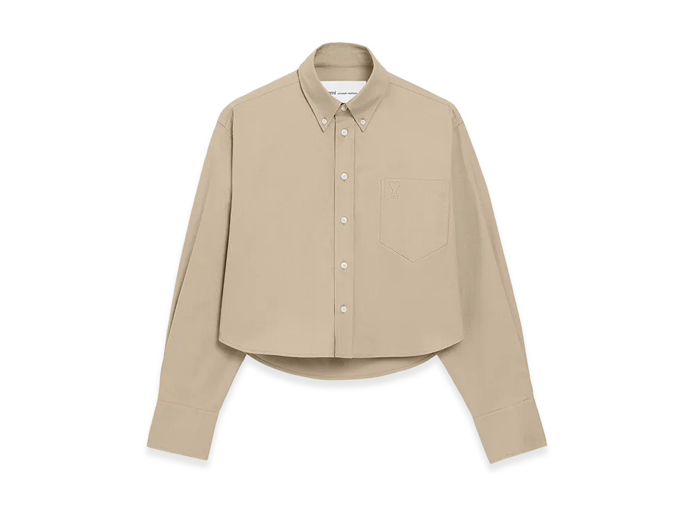 AMI PARIS Cotton Cropped Embossed Ami De Coeur Shirt "Beige"