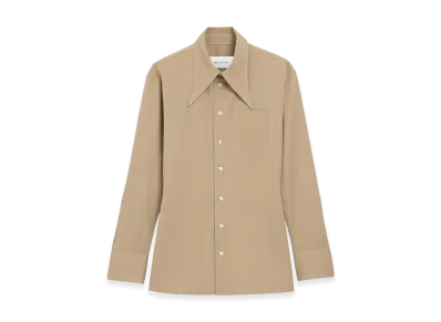AMI PARIS Cotton Sharp Collar Fitted Shirt "Beige"