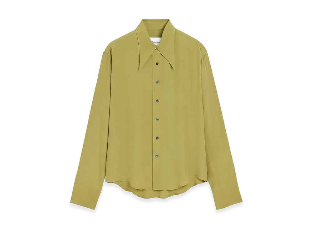 AMI PARIS Blended Silk Sharp Collar Adjusted Shirt "Green"