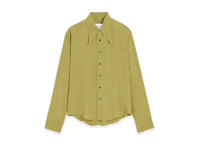 AMI PARIS Blended Silk Sharp Collar Adjusted Shirt "Green"